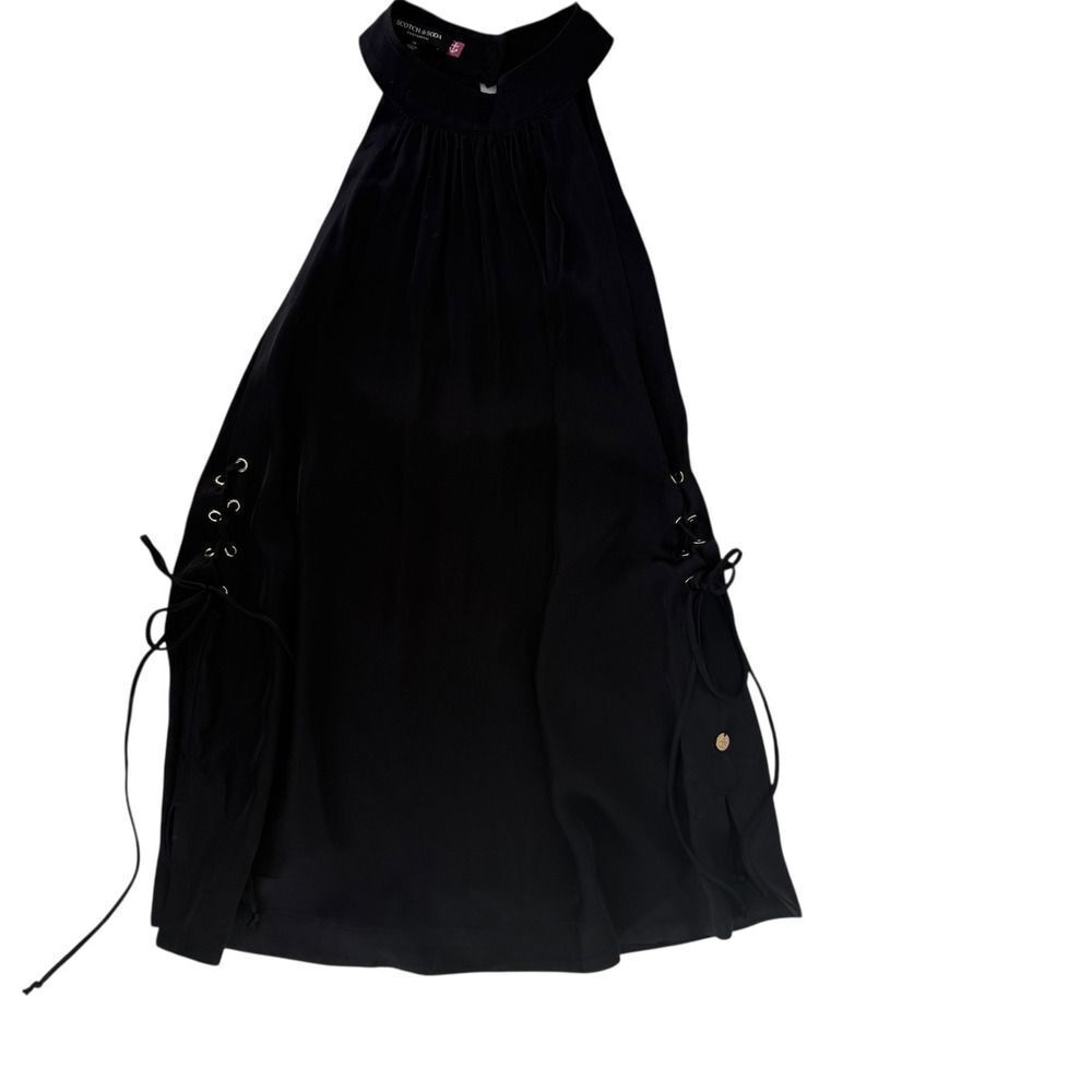 Scotch and Soda Womens Top Black Halter Lace Up Sides Satin Size 34 US XS Luxury